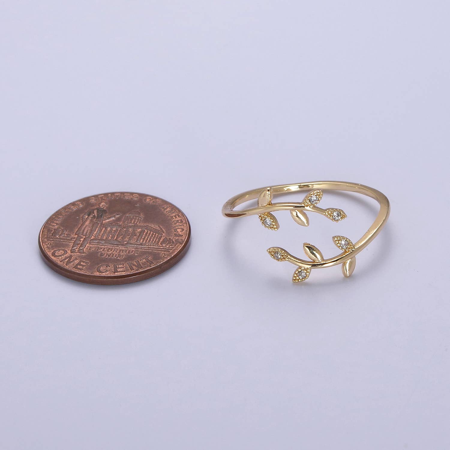 Micro Pave CZ Crystal Gold Minimalist Olive Vine Ring