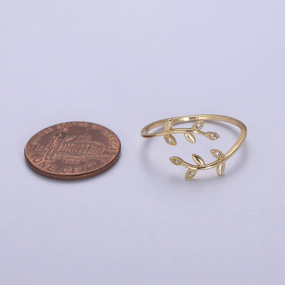 Micro Pave CZ Crystal Gold Minimalist Olive Vine Ring
