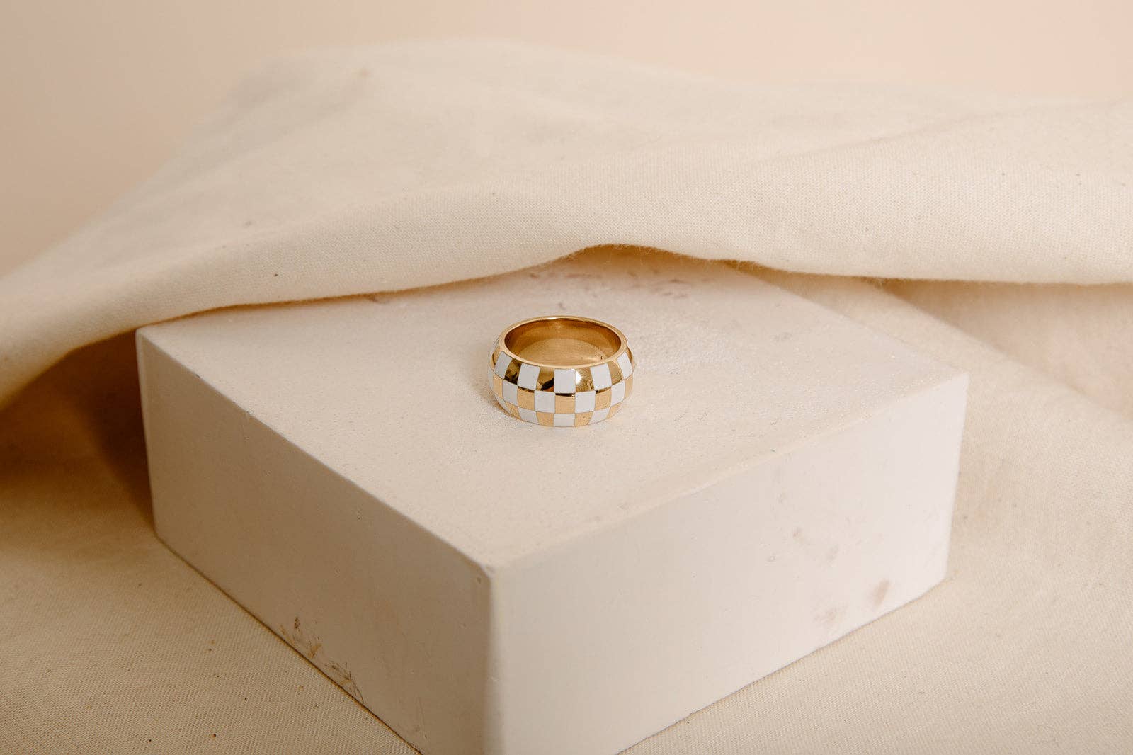 White + Gold Checkered Ring