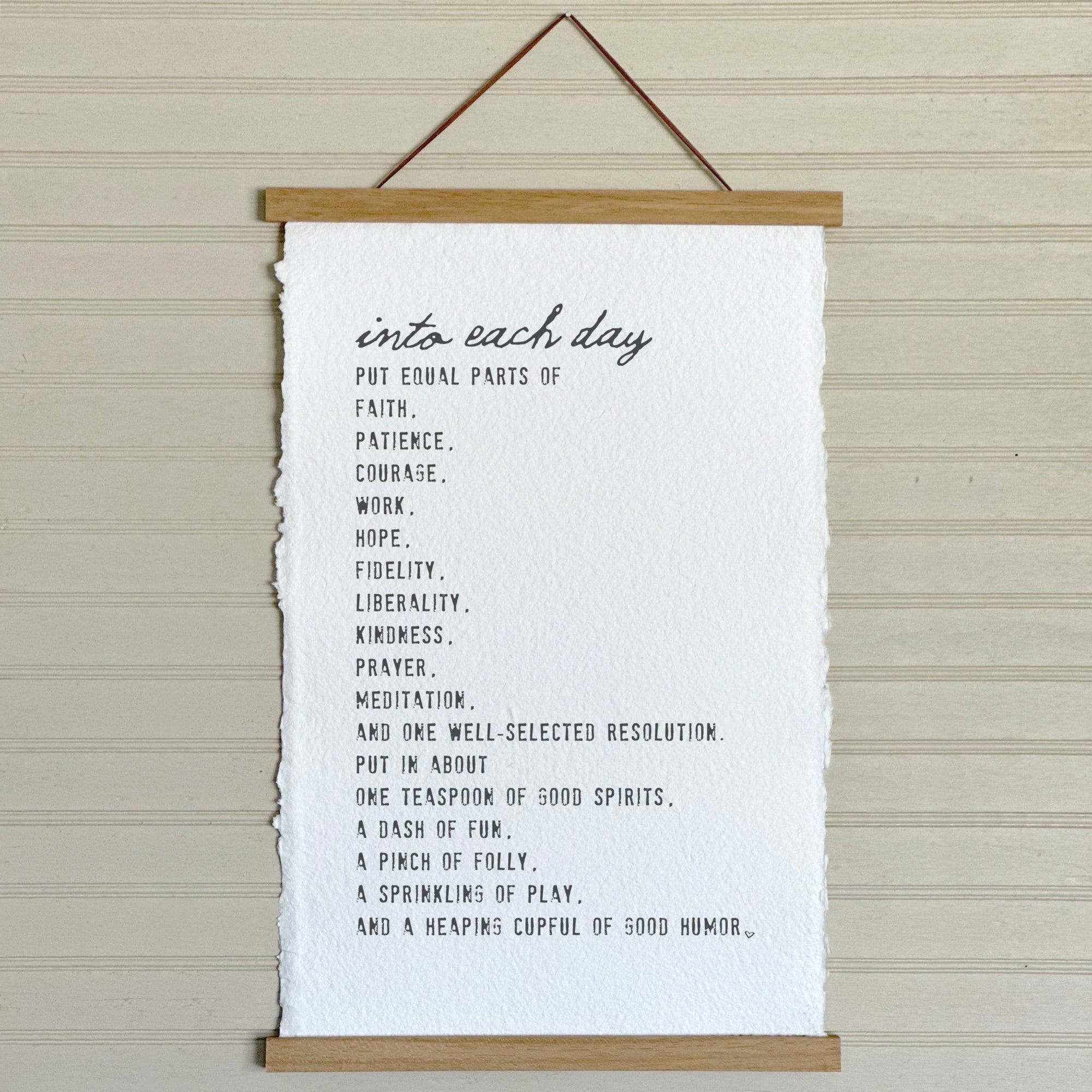 Handmade Paper Print, Recipe for Life Inspirational Sign - Cloth + Cabin