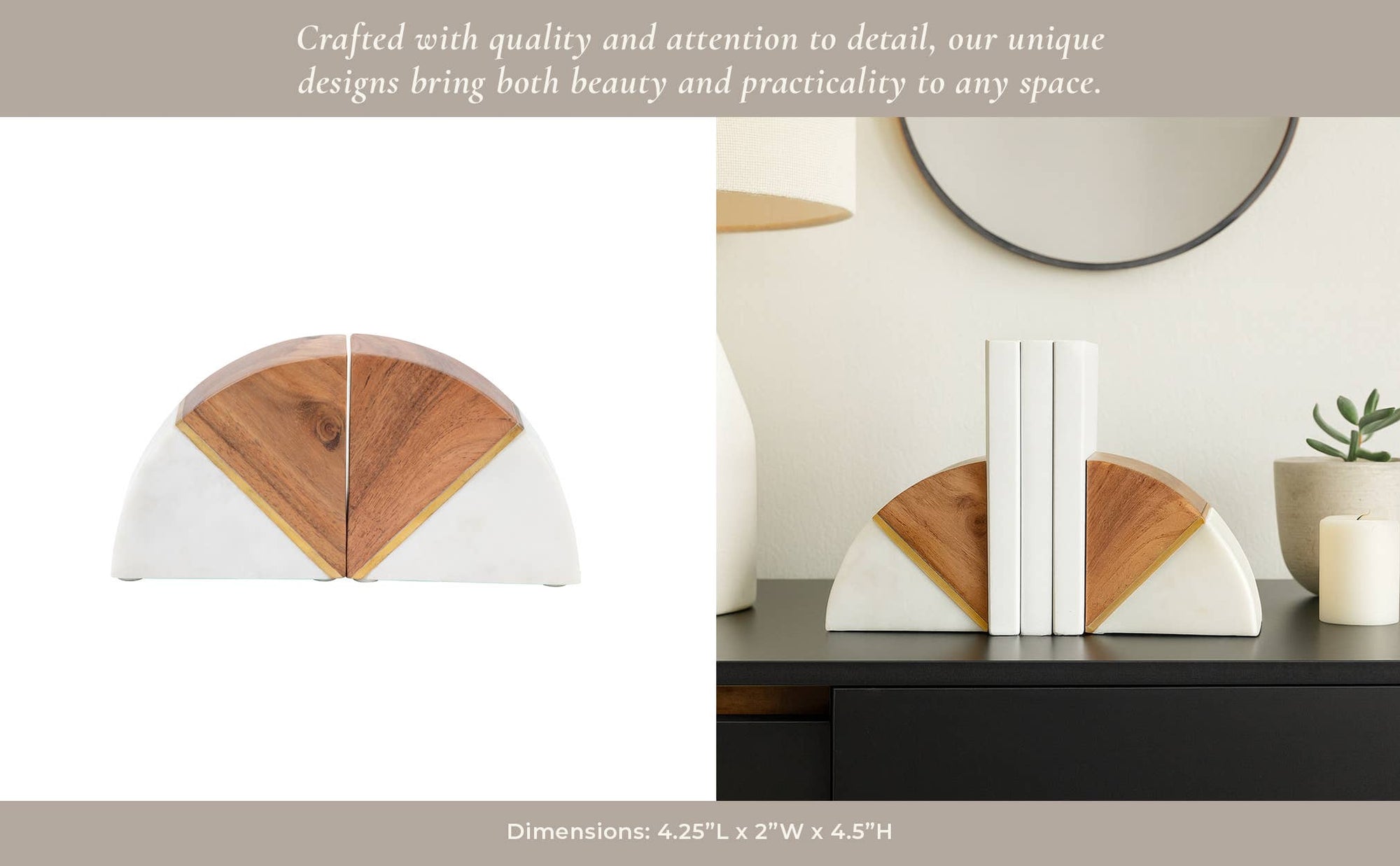 Marble Wood and Brass Bookends / Set of 2 - Cloth + Cabin