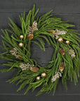 24in Twig Wreath Golden Holiday Norfolk Pine