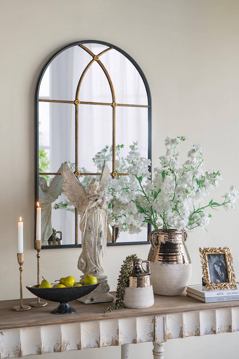 Terracotta Jug Vase w/ Metallic Bronze &amp; Natural Tan