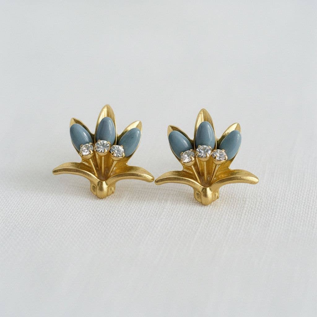 Vintage Floral Drop Earrings with Blue Accents - Cloth + Cabin