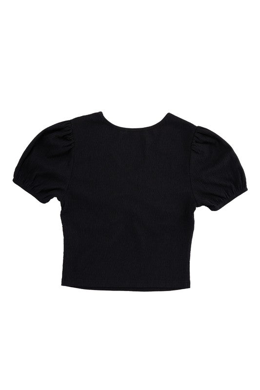 FARREN Shirred Puff Sleeve Top