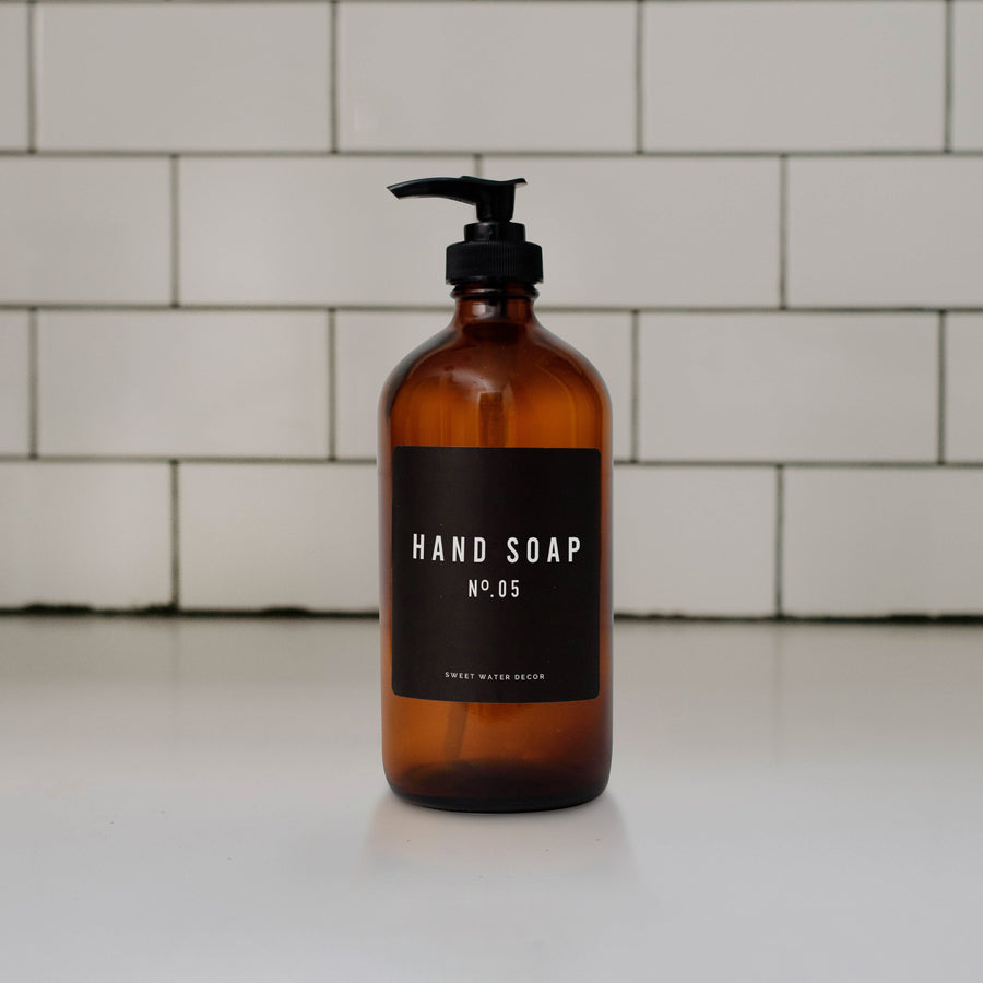 Amber Glass Hand Soap Dispenser / Black Label