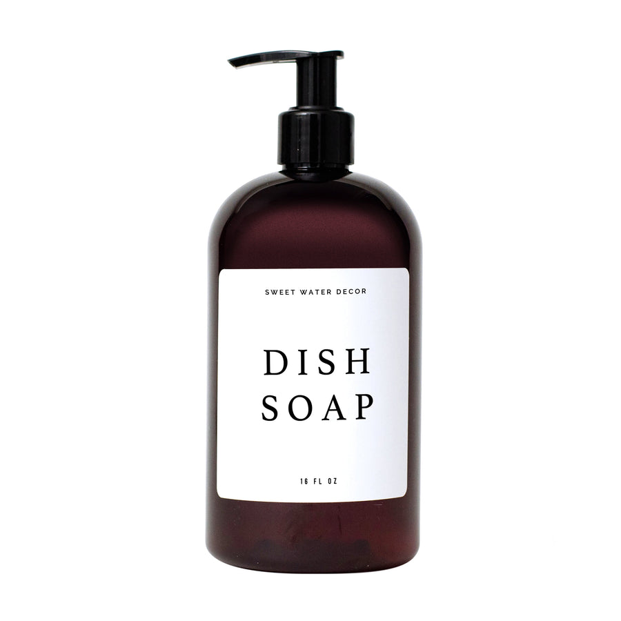 16oz Amber Plastic Dish Soap Dispenser - White Text Label