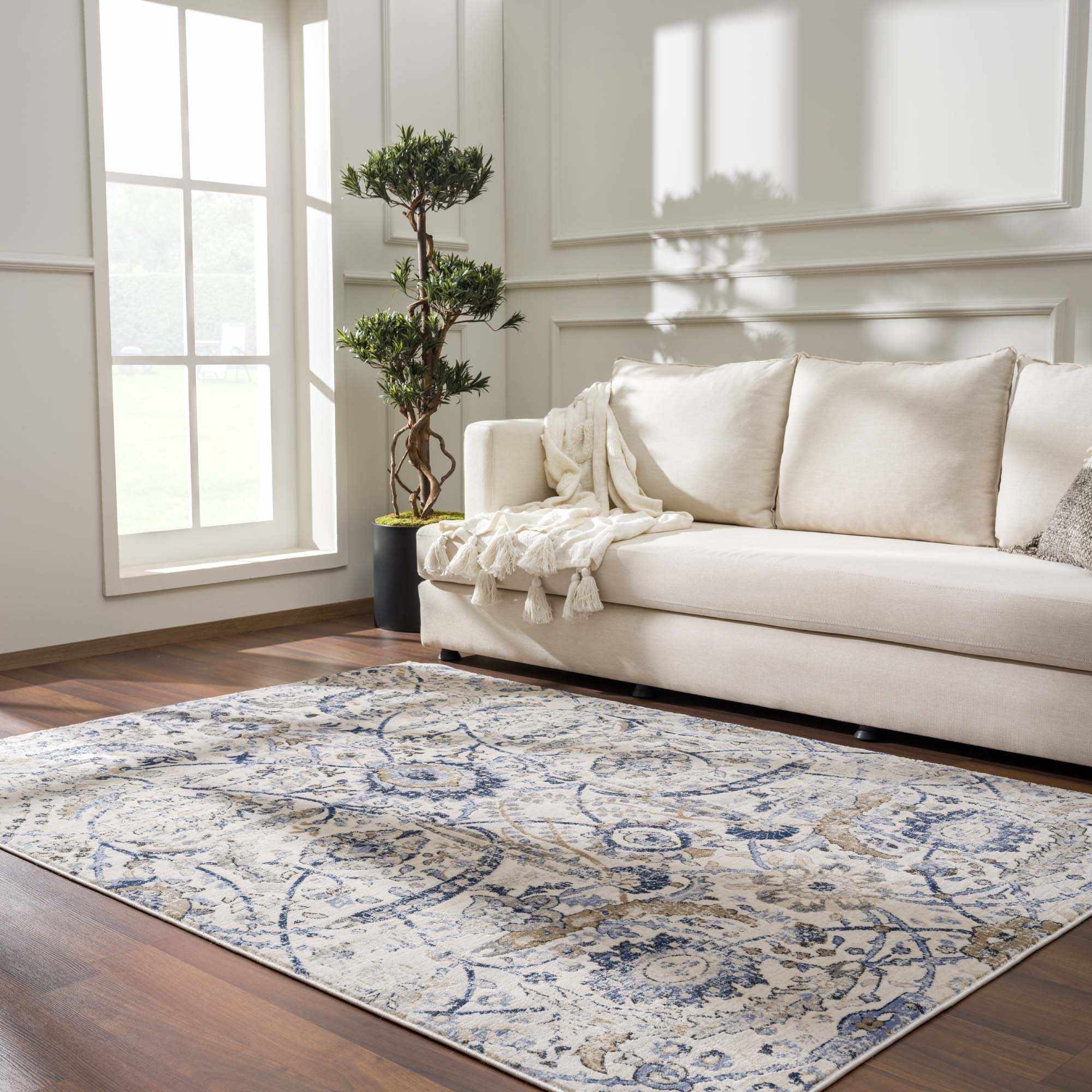 Georgiana Beige &amp; Blue Area Rug