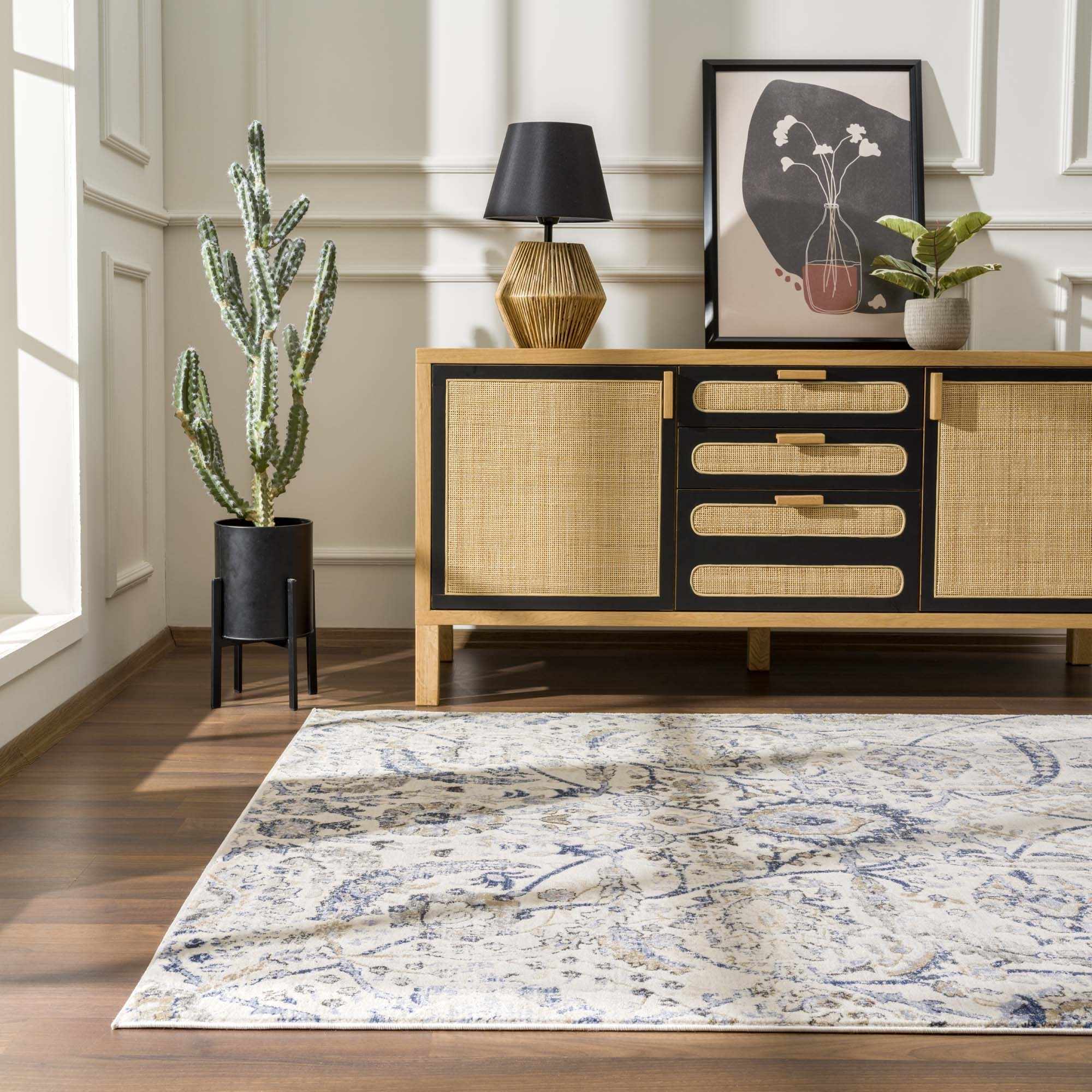 Georgiana Beige &amp; Blue Area Rug