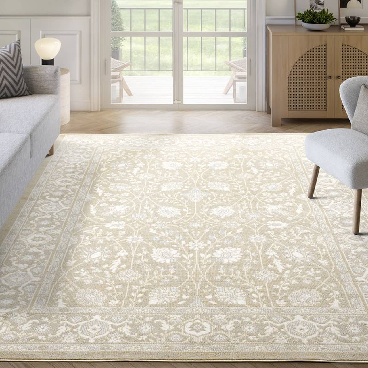 4x6 Dalia Floral Oriental Sand Indoor Outdoor Rug