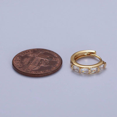 Baguette Cubic Zirconia Lined Huggie Hoops Earrings