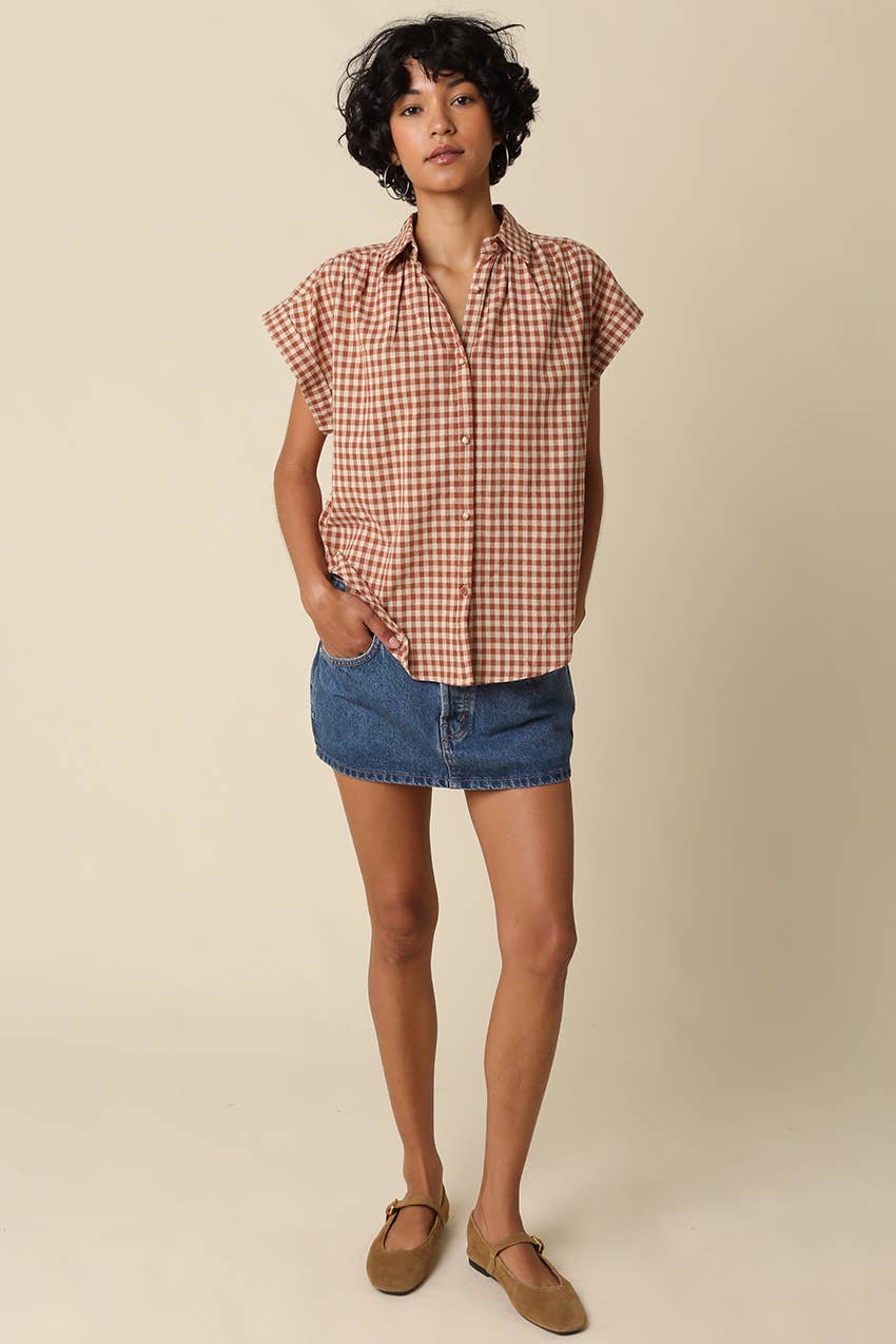 Natalya Sadie Gingham Button-Up Top