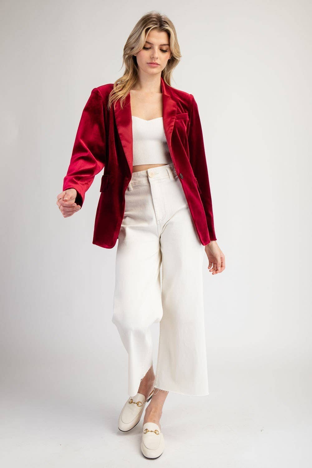 Velvet Long Sleeve One Button Blazer