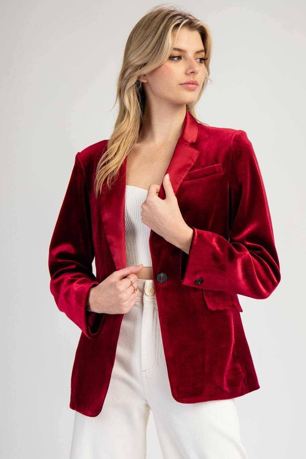 Velvet Long Sleeve One Button Blazer