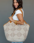 Beige & Cream Diamond Pattern Tote