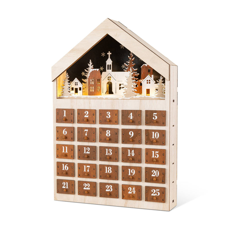 15.75"H Christmas Lighted Wooden Calendar Decor