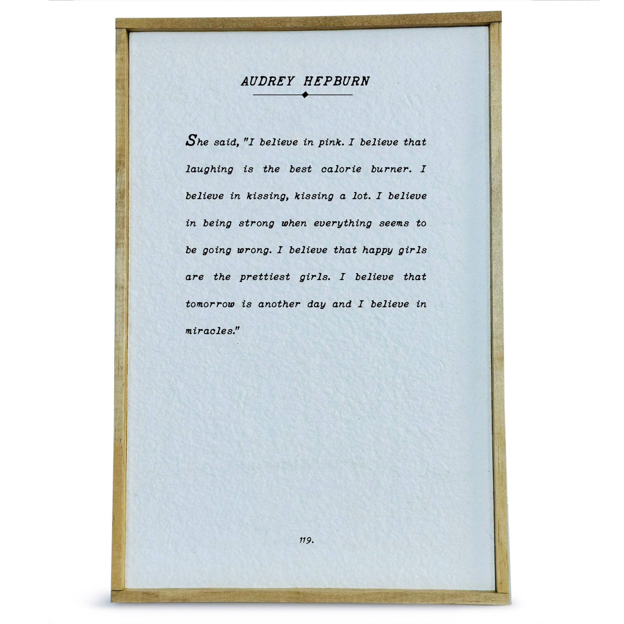Book Page Handmade Paper Framed Sign, Audrey Hepburn - Cloth + Cabin