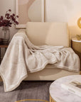 Beige Paisley Jacquard Wool Blend Throw Blanket - 50"x60"