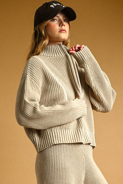 Maleah Two Tone Half Zip Sweater Knit Top
