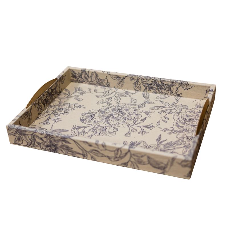 Cream/Blue Fabric Wrapped Tray