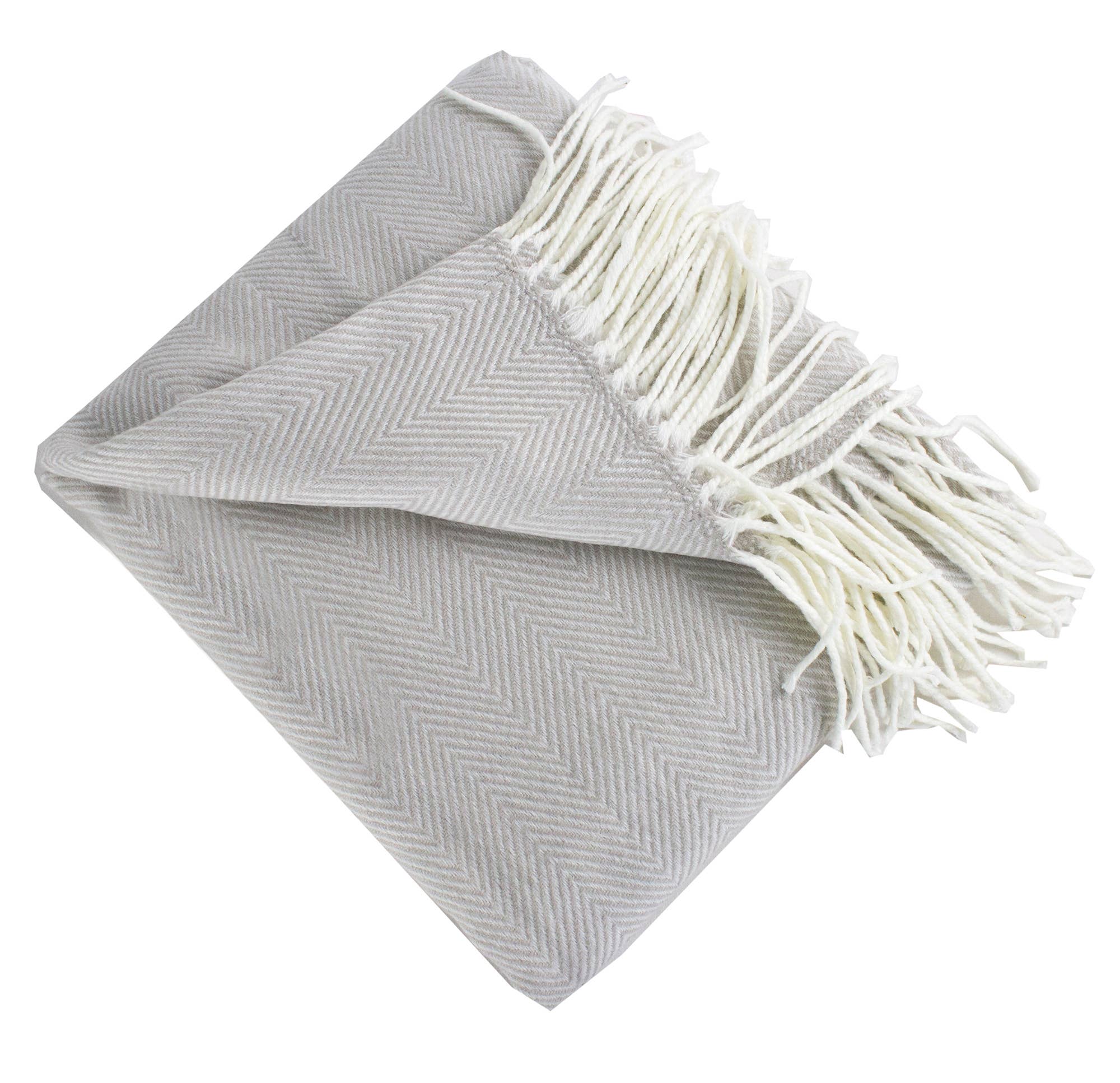 Grey Herringbone Fringed Throw Blanket