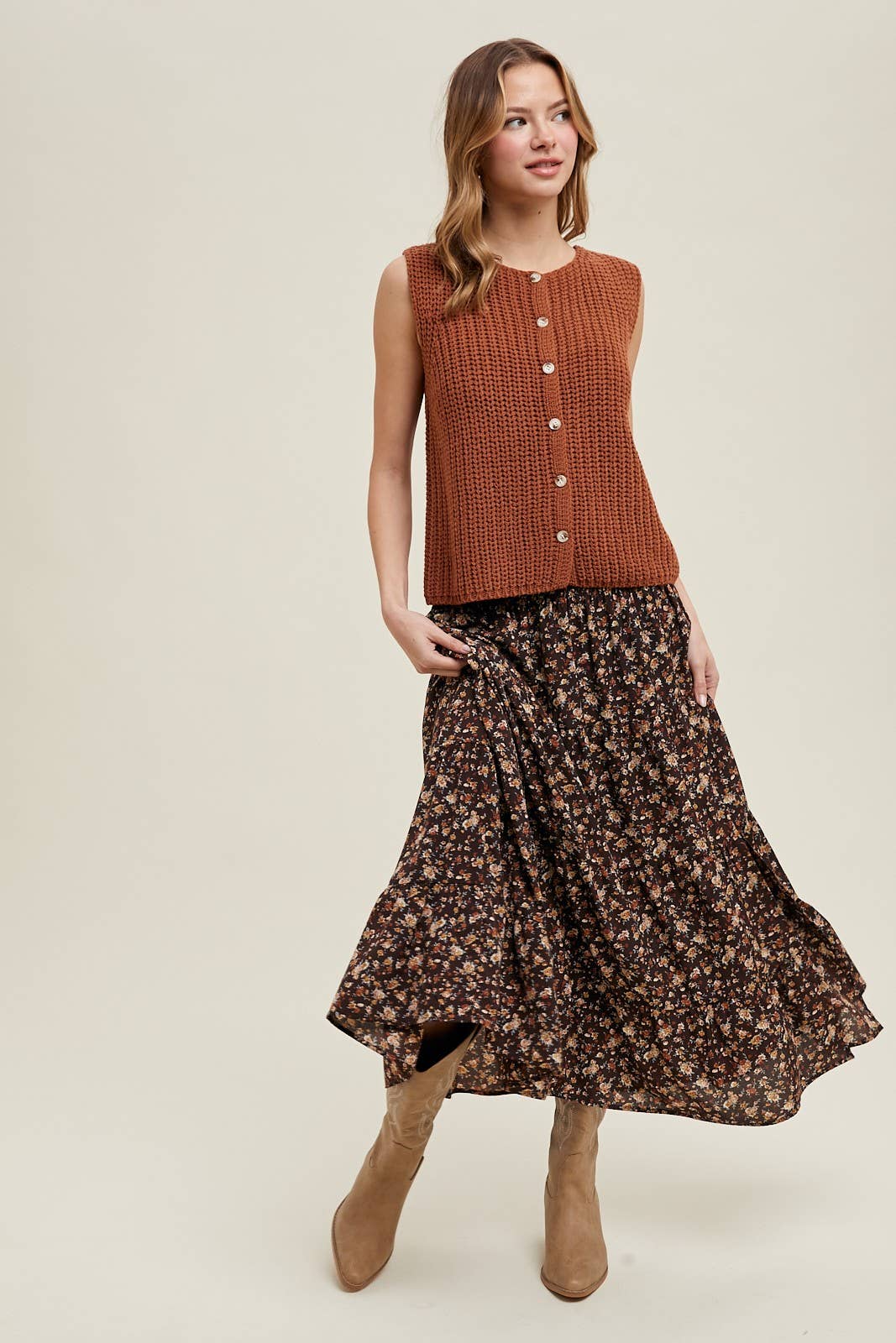 Shaylee Textured Button-Up Sweater Vest