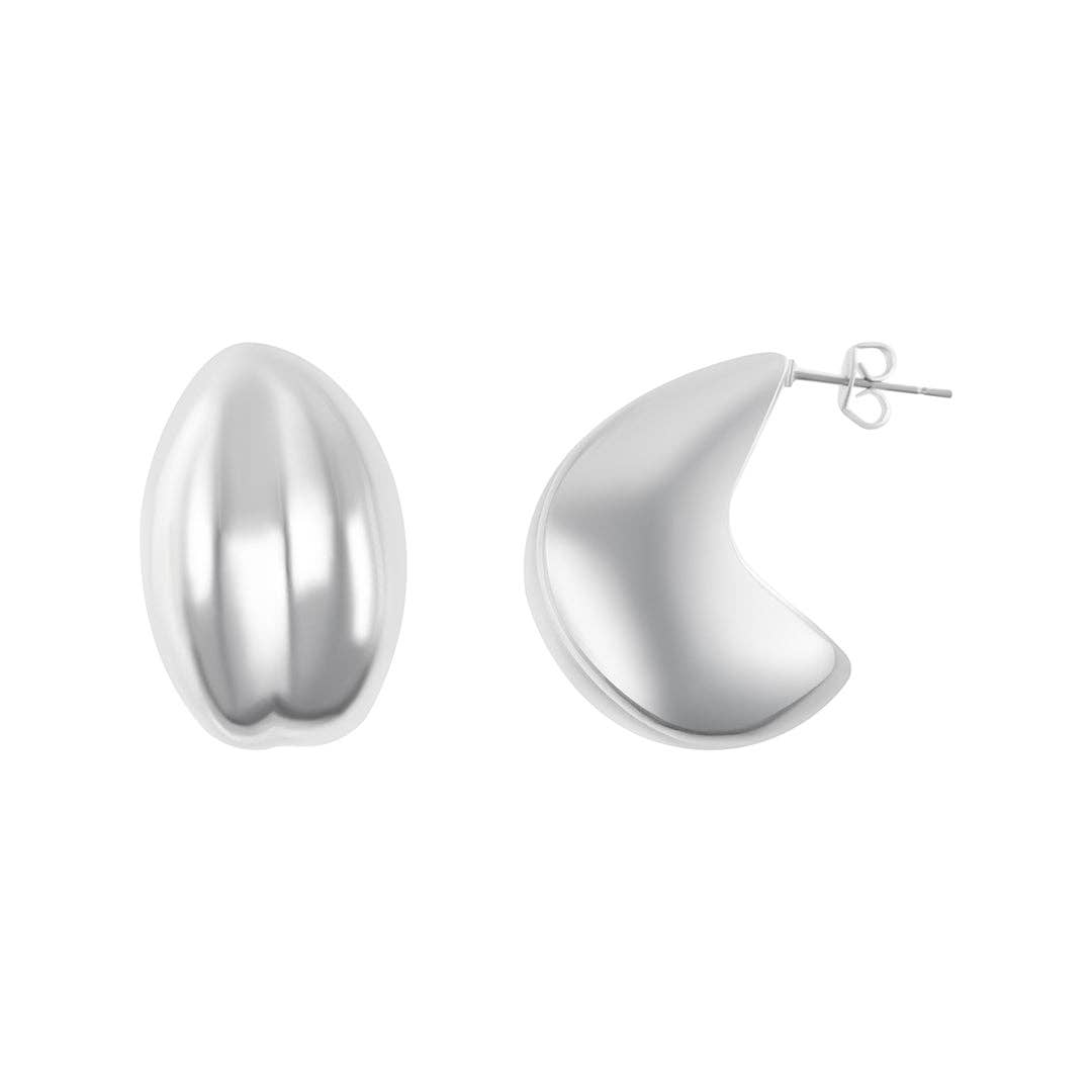 Silver Plated Puff Hoop Earrings