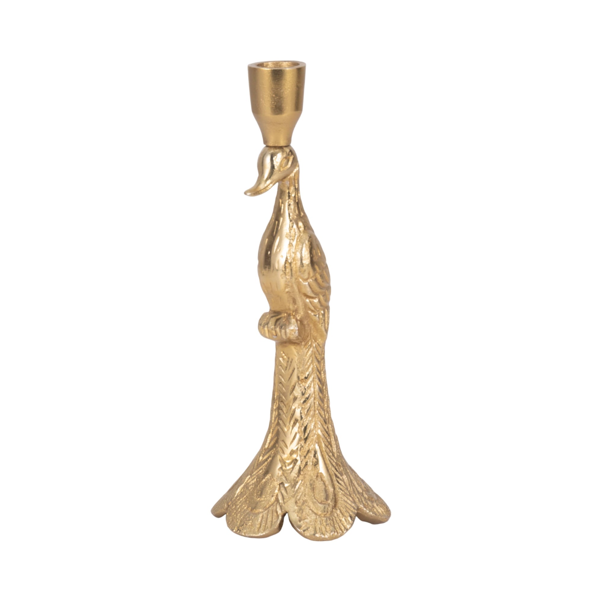 Gold Peacock Taper Candle Holder - Cloth + Cabin