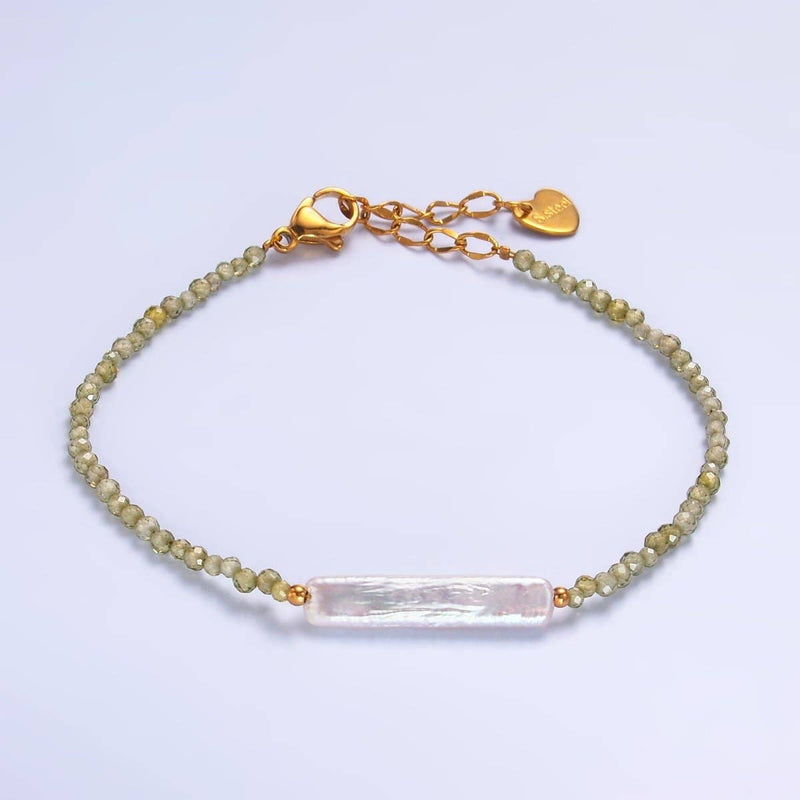 Stainless Steel Biwa Freshwater Pearl Multifaceted Crystal Gemstone 7 Inch Bracelet