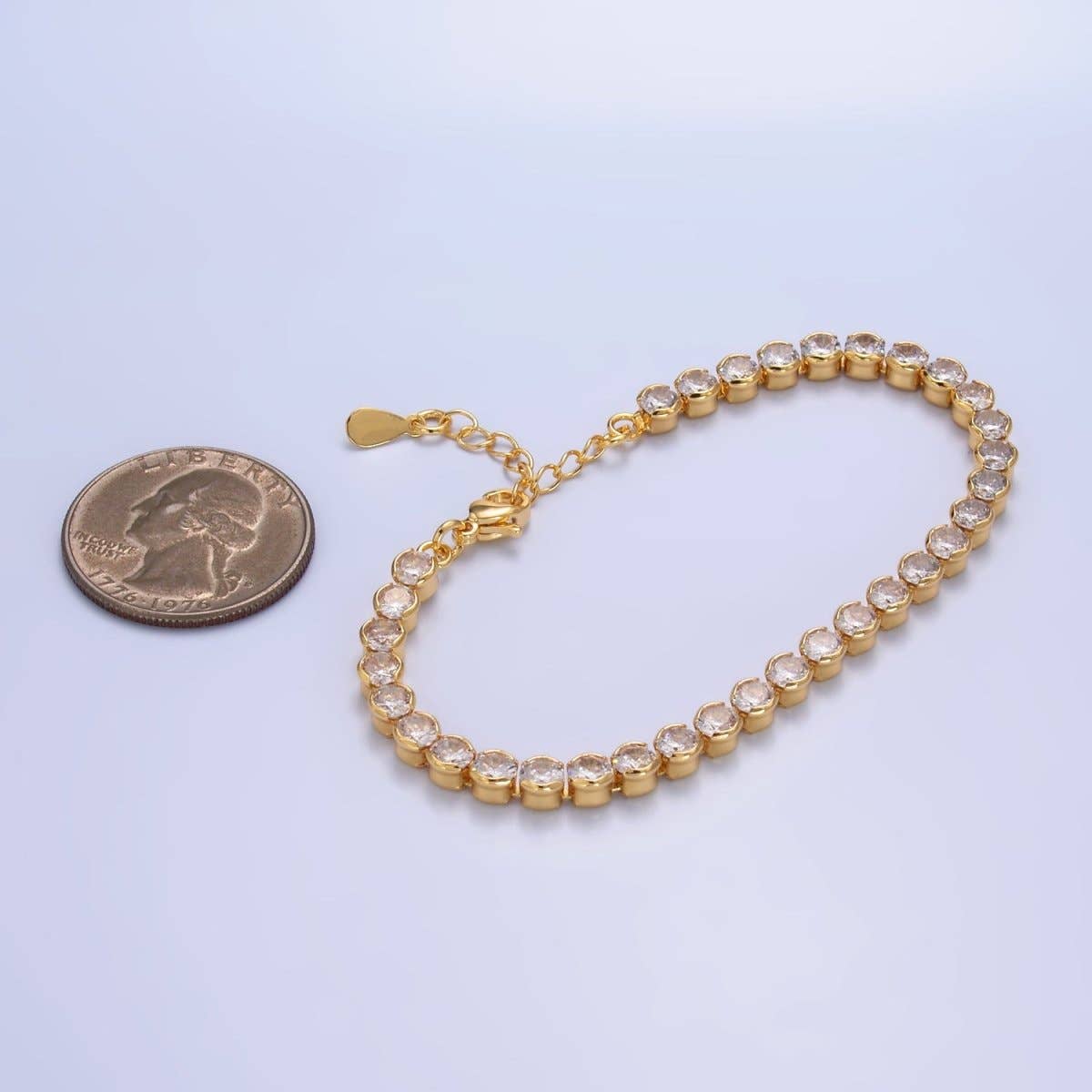 24K Gold Filled 4.5mm Clear CZ Round 7 Inch Tennis Bracelet