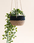 Natural + Black Colorblock Hanging Planter basket