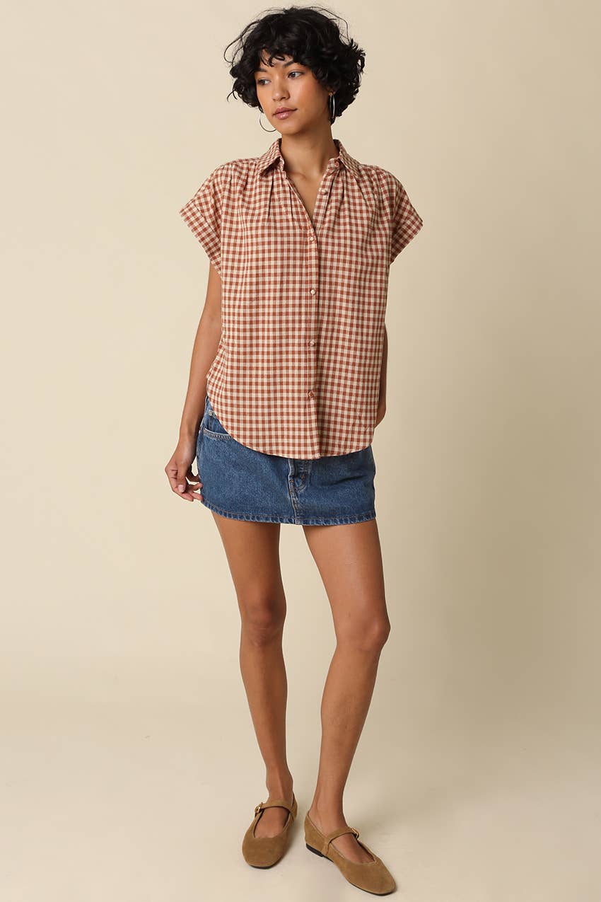 Natalya Sadie Gingham Button-Up Top