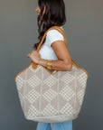 Beige & Cream Diamond Pattern Tote