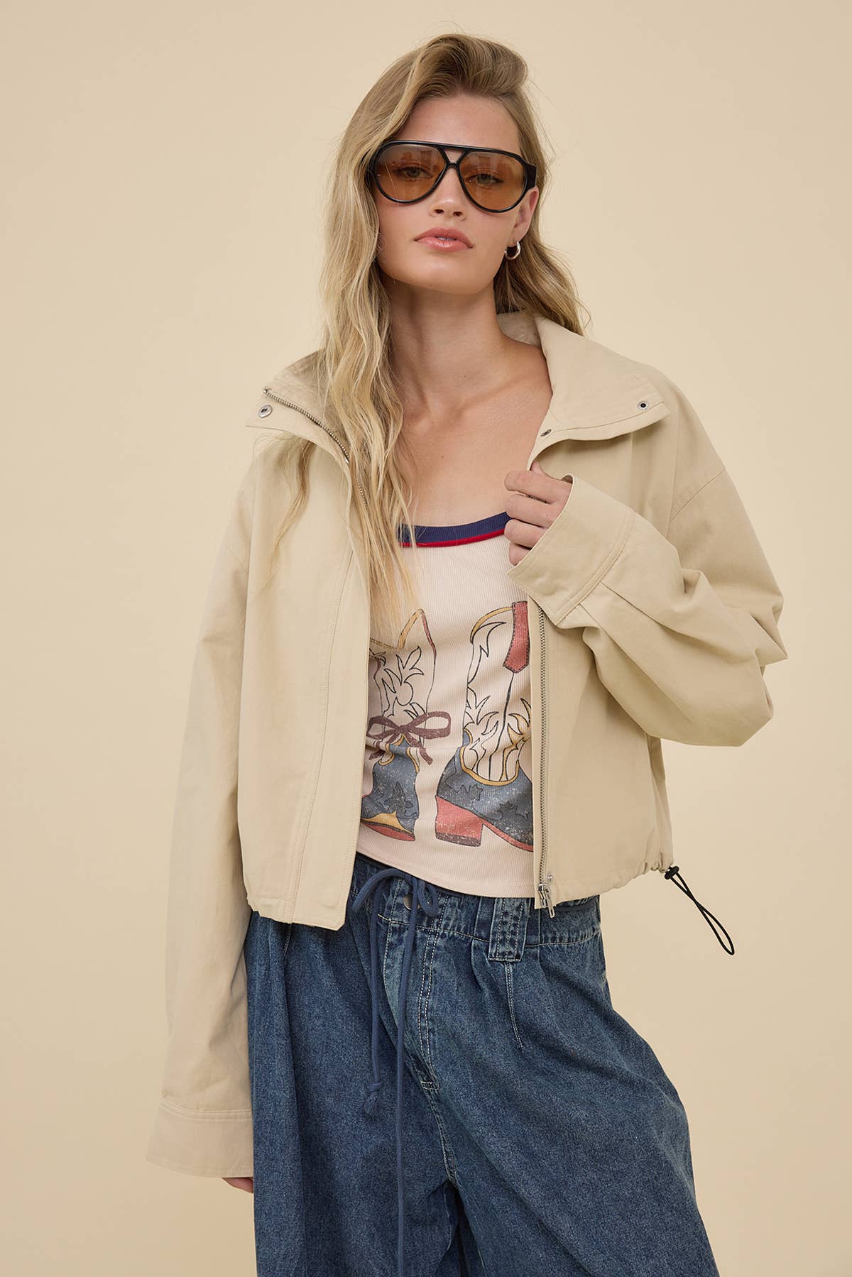 Ayla Stand Collar Drawstring Jacket
