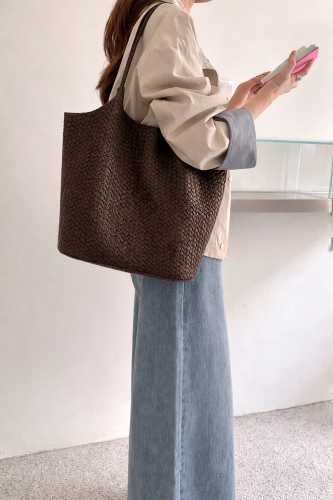 Embossed Woven Microfiber Leather Tote Bag w/Pouch