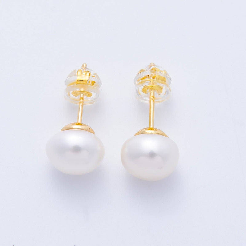16K Gold Filled 8mm White Shell Pearl Button Minimalist Stud