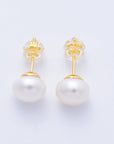 16K Gold Filled 8mm White Shell Pearl Button Minimalist Stud