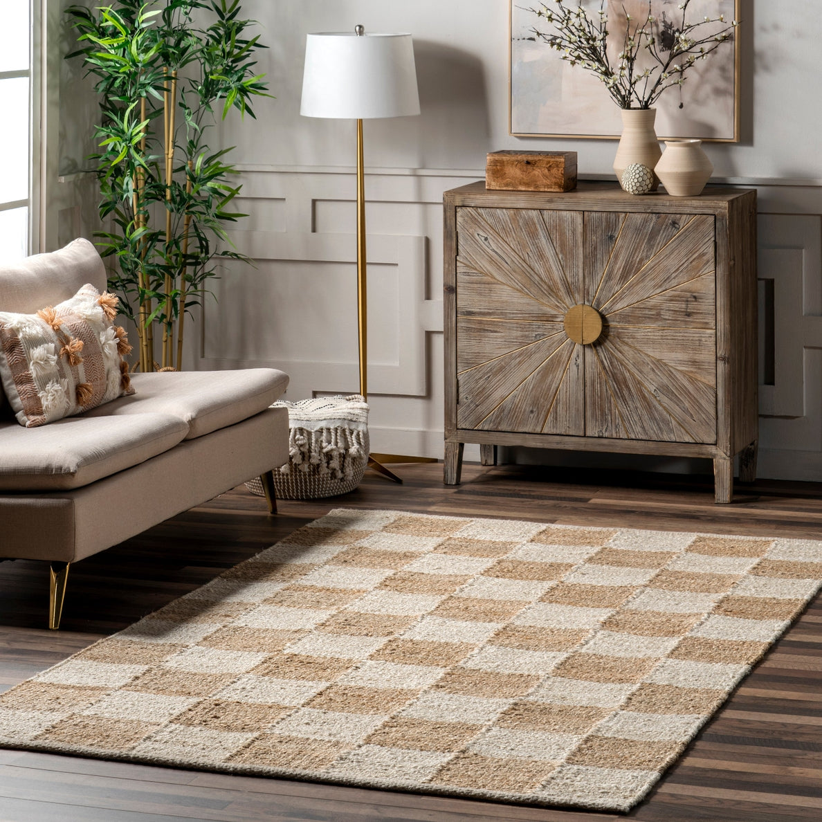 Christana Traditional Checkered Jute Area Rug