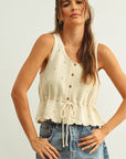Raquel Sleeveless Button Front Knit Top