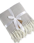 Grey Herringbone Fringed Throw Blanket
