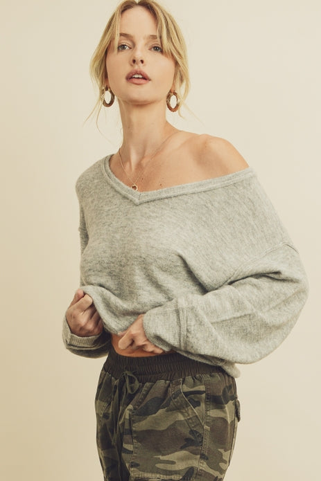 Slouchy V-Neck Pullover Sweater
