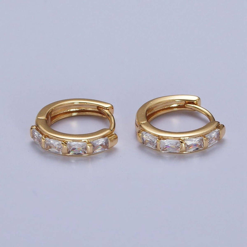 Baguette Cubic Zirconia Lined Huggie Hoops Earrings