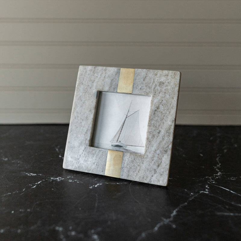 4x4 Photo Soren Beige Marble Picture Frame Brass Inlay