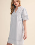 LACE TRIM SHORT SLEEVE TUNIC DRESS MDR4659 - Cloth + Cabin