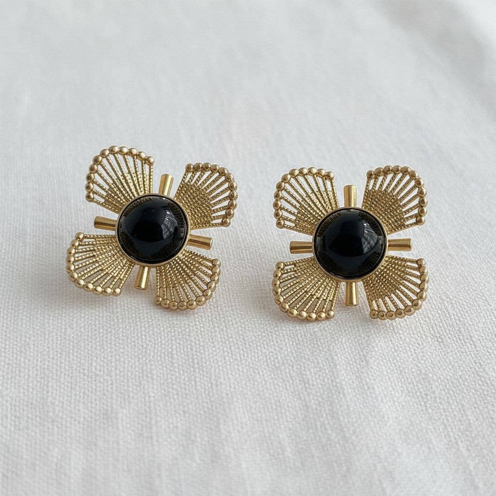 Vintage Floral Design Black Gold Earrings - Cloth + Cabin