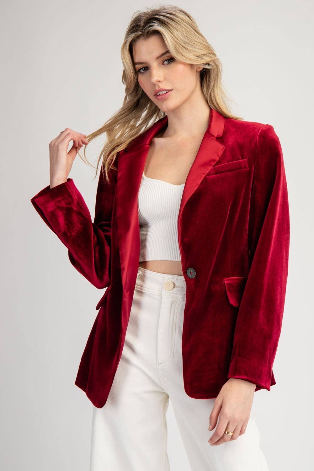 Velvet Long Sleeve One Button Blazer