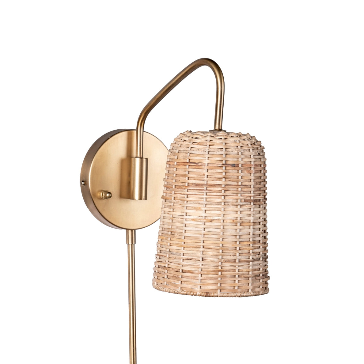 16-inch Brass and Rattan Wall Sconce