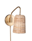 16-inch Brass and Rattan Wall Sconce