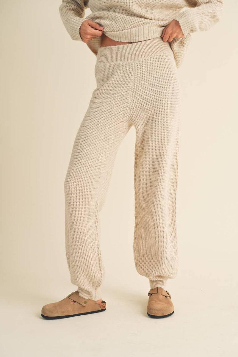 Roselyn Waffle Pattern Sweater Jogger Pants