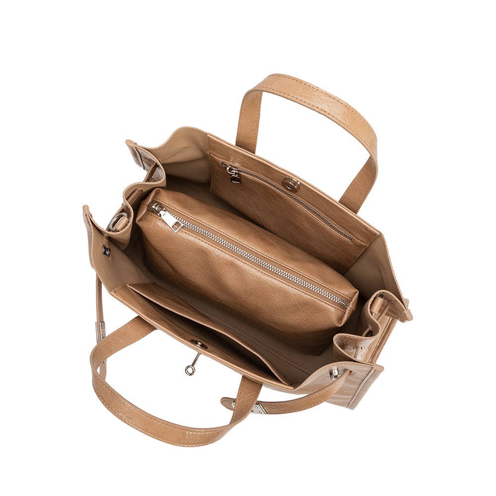 Sutton Tan Recycled Vegan Leather Tote Bag